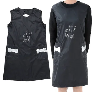 

Pet Dog Groomer Apron Waterproof Sleeveless Working Clothes Apron Robe Supplies Size M (Black)