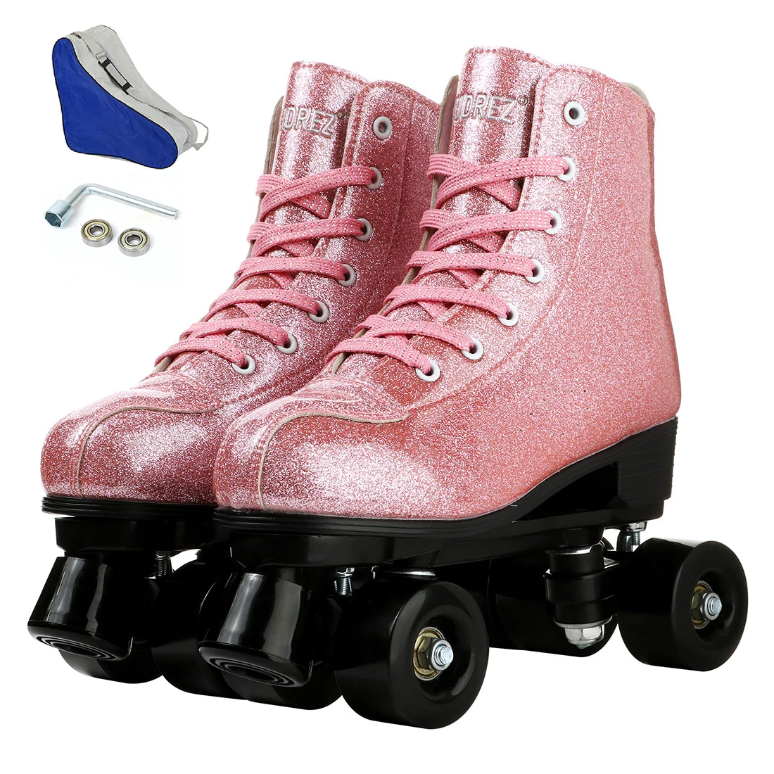 XUDREZ Roller Skates,Double Row Womens Skates Glitter Leather High-top Roller Skates Indoor Outdoor Adult Roller Skates with Bag and Repair Kits 