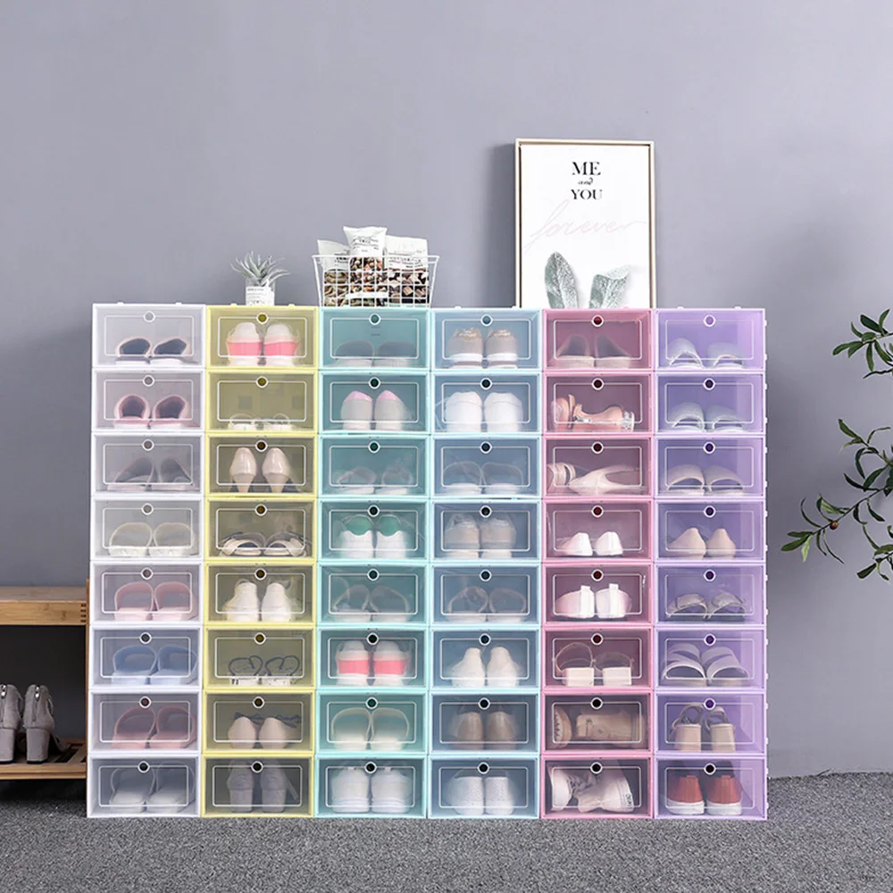 

3 pcs/set Foldable Clear Shoes Storage Box Plastic Stackable Shoe Organizer Stackable Storage Shoe Box Transparent Drawer Case