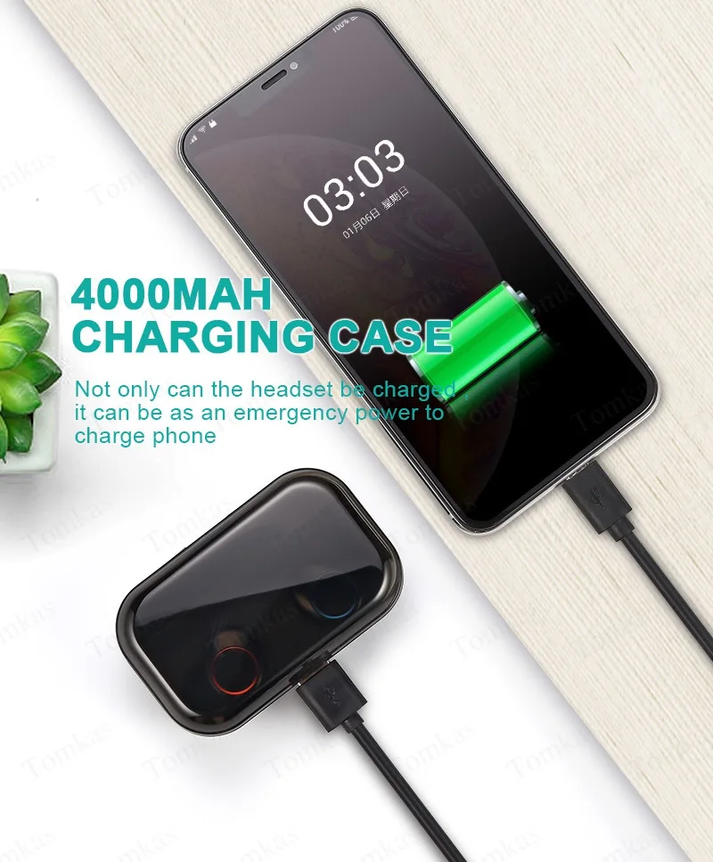 TOMKAS 4000mAh TWS Wireless Earphone Bluetooth 5.0 Earphone Power Display Touch Control Sport 9D Stereo Cordless Earbud Headset  (3)