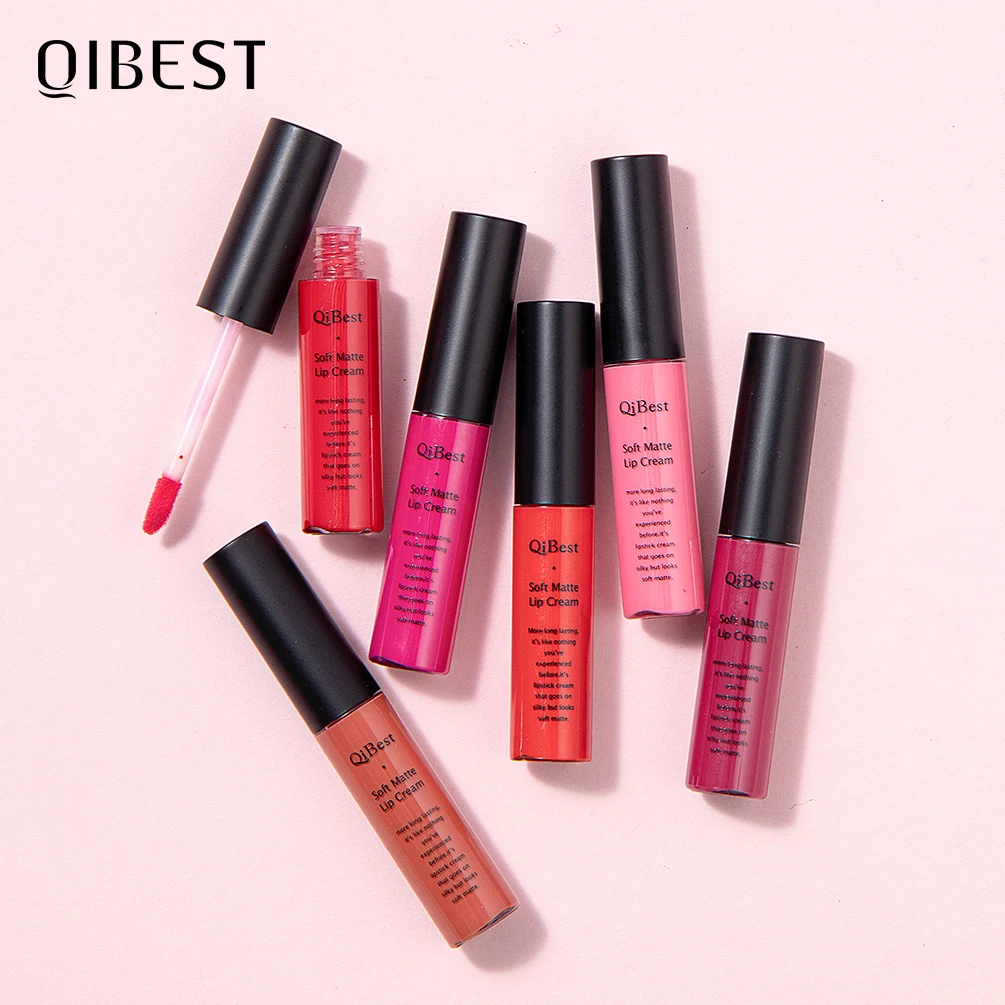 QIBEST Liquid Lipstick Lips Makeup Lip Gloss Velvet Nude 34 Colors Matte Lipstick Long lasting Cosmetics Lipgloss