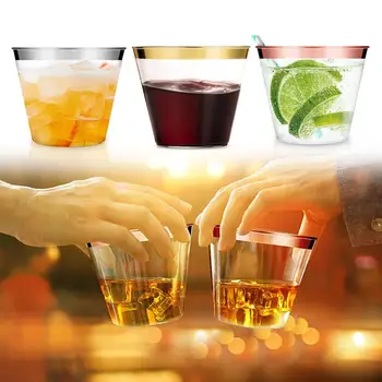 

Home and Living Disposable Gold Rim Plastic Wine Champagne Glasses for Parties Wedding Buffets 25pcs/50pcs/100pcs