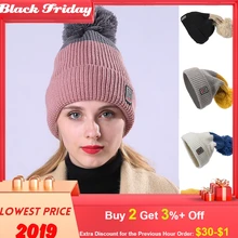 Женская зимняя шапка, бархатная двухцветная шерстяная вязаная Лыжная шапка с черепом, шапка с ворсом, женская шапка Sombrero