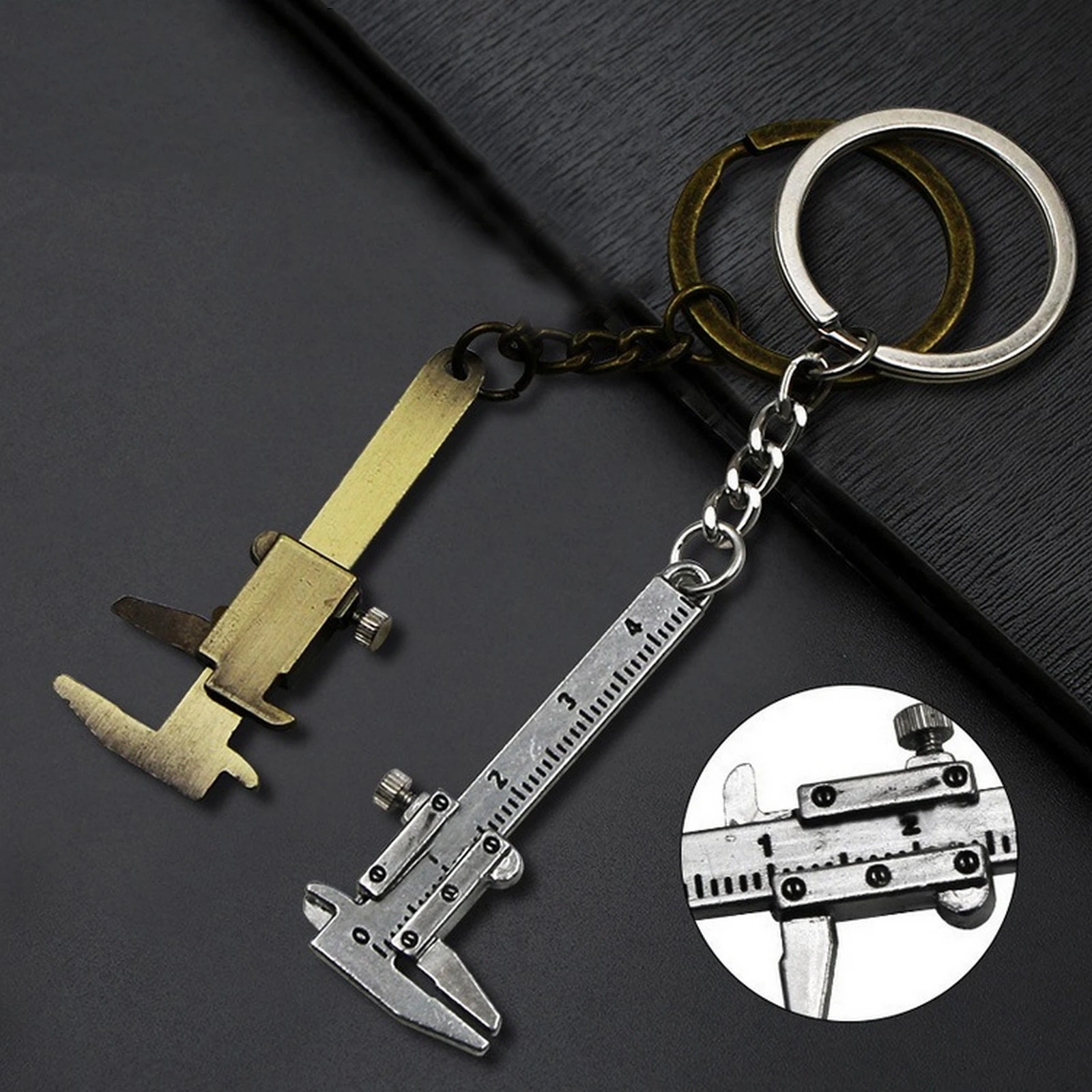 Ruler Vernier Calipers Keychain Decoration Zinc Alloy Retro Tool Key Pendant LI 