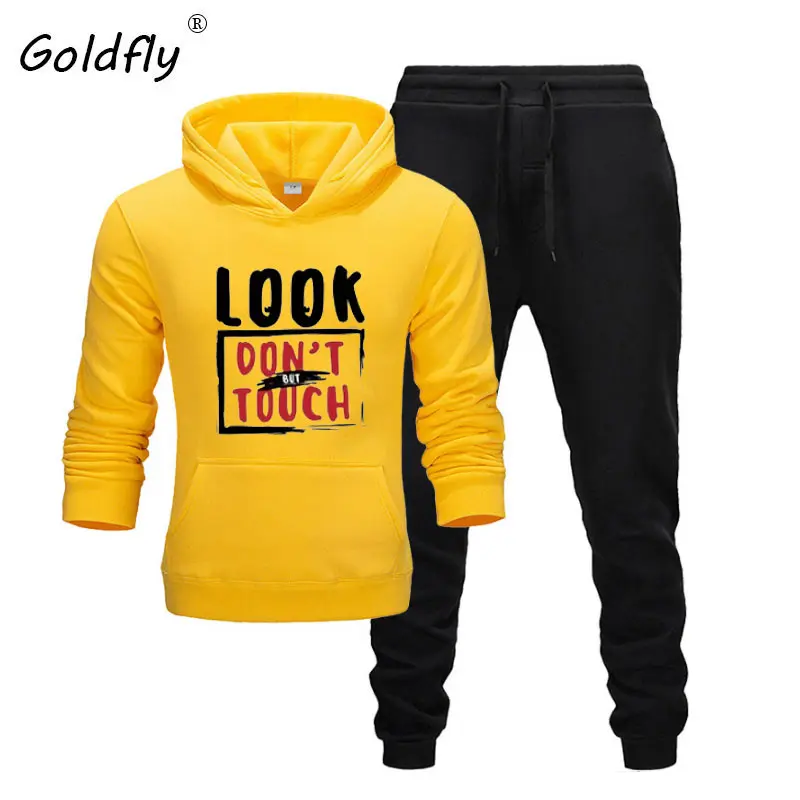 Goldfly/Новинка; Лидер продаж; комплект из двух предметов; модные толстовки; спортивная одежда для мужчин; спортивный костюм с капюшоном; Осенняя мужская брендовая одежда; комплекты из Толстовки и брюк - Цвет: yellow2