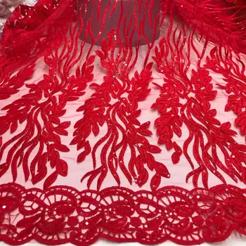 

New Red Sequined Embroidered Net Lace Fabric 2019 Classical Design African Guinea Sequins Wedding Mesh Prom Dress Sewing Fabirc