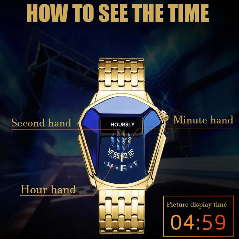 Luxury Brand Trend Cool Men's Golden Wrist Watch Stainless Steel Technology Fashion Quartz Watch For Men 2022 Relogio Masculino