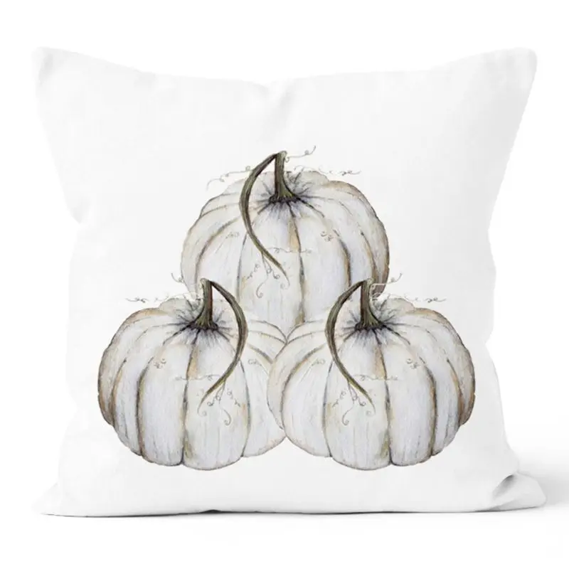 Drop Ship 4 Pcs Throw Pillow Happy Fall Yall Pumpkin Halloween Thanksgiving Decoration Cotton Blend Cushion Cover