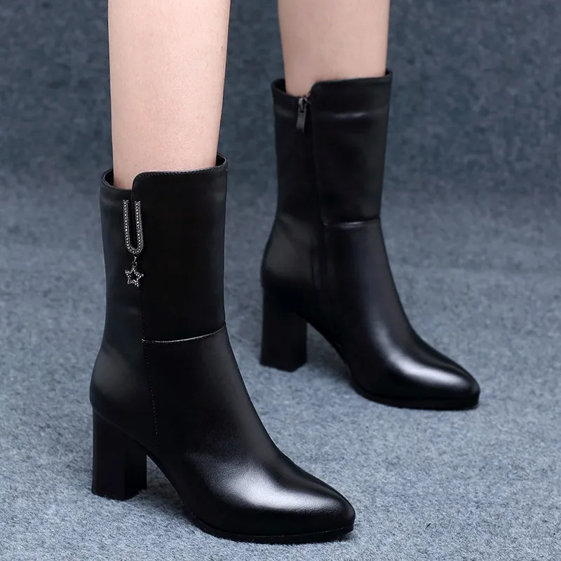 

Korean-style Chunky-Heel Middle Boots Women's Autumn 2019 Winter WOMEN'S Shoes Versatile Pointed-Toe WOMEN'S Boots High Heel Boo