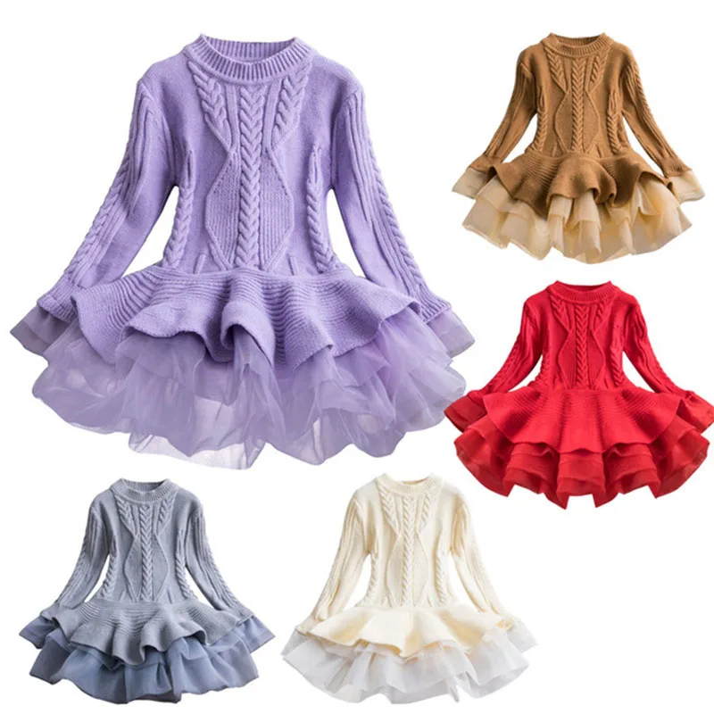 

Autumn Winter Girls Dress Girls Princess Long Sleeves Knitted Sweater Tutu Dress for Girls Christmas Dresses Kids Knitwear
