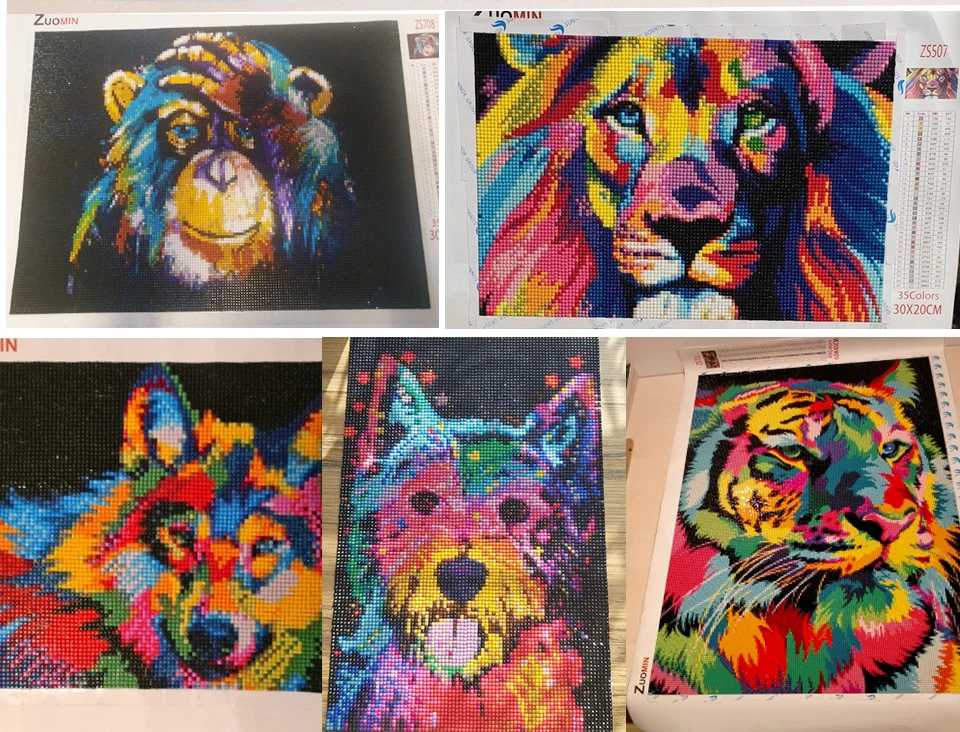 DIY 5D Diamond Painting Animals Lion Tiger Cat Dog Cross Stitch Kit Full Drill Embroidery Mosaic Art Picture of Rhinestones Gift