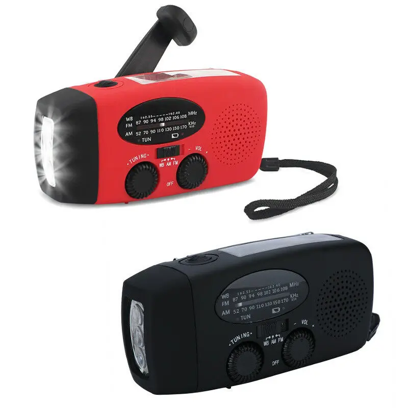 Black Red Аварийный Солнечный Ручной Динамо AM/FM/WB/NOAA Погодный радио Светодиодный фонарь зарядка - Цвет: Black Red
