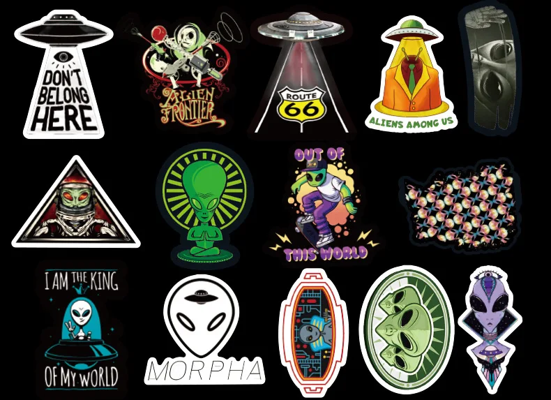 50 шт. космическая наклейка UFO инопланетяне космонавты и ракеты мультяшная наклейка s подарки игрушки для детей DIY скейтборд ноутбук автомобиль телефон F4