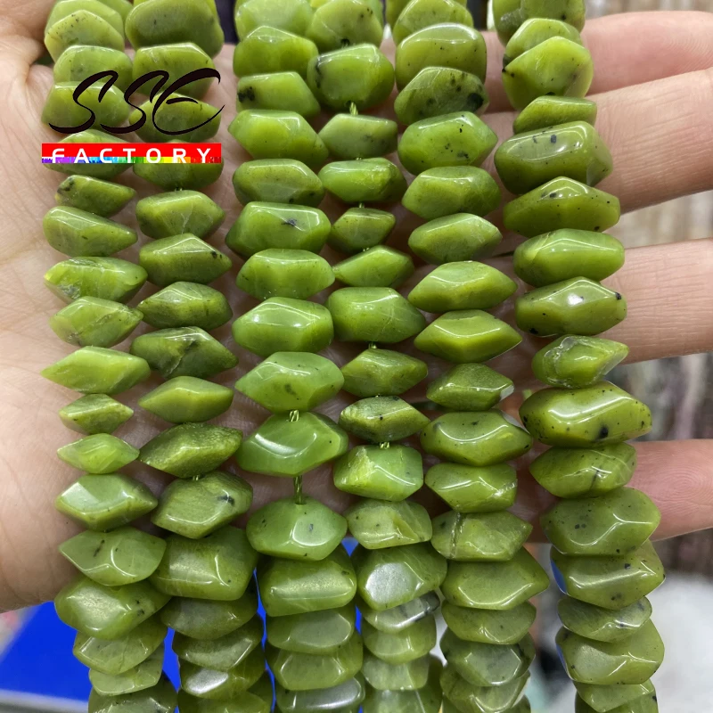 Natural Canada Green Jades Beads Irregular Special Cut Genuine Loose Spacer Beads for Jewelry Making DIY Bracelets 6x11mm 15