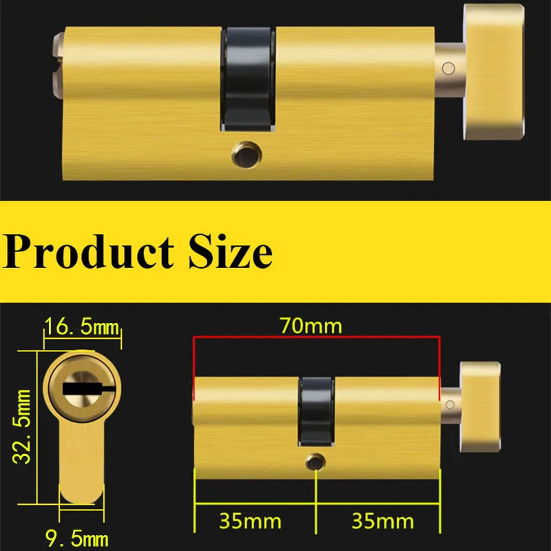 Европейский стандарт, цилиндр для двери спальни 70 мм, медный замок, цилиндр, внутренняя ручка для спальни, гостиной, латунь, 5 шт., ключ
