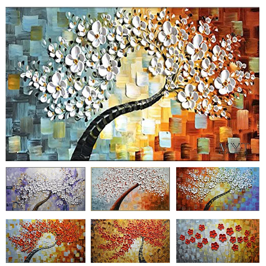 Günstig Freies Verschiffen Handgemachte Moderne Abstrakte Dekorative Kleine Weiße Blumen Ölgemälde Auf Leinwand Wand Kunst Für Wohnzimmer Kein Rahmen