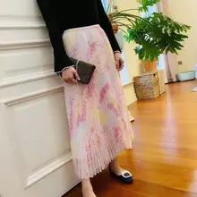 Новая женская розовая юбка с цветочным принтом плиссированная юбка миди