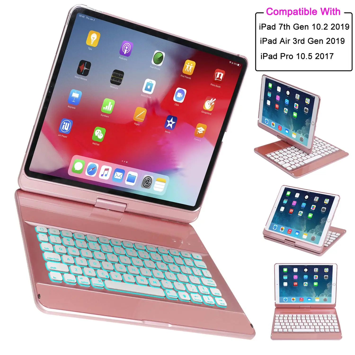 

iPad Keyboard Case for iPad 7th Generation (iPad 10.2 Inch 2019) / iPad Air 10.5 2019 / iPad Pro 10.5, 7 Color Backlit 360