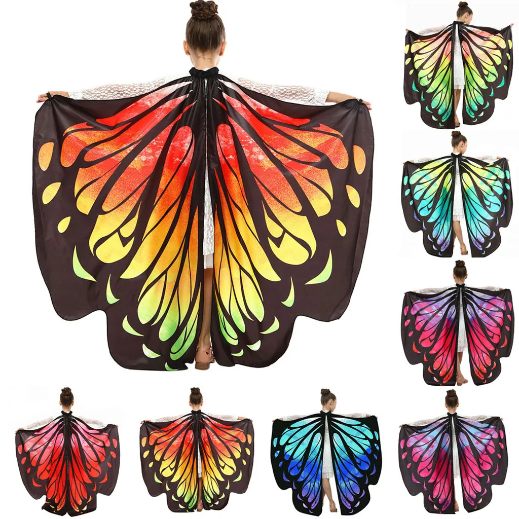 Gofuly Wings Shawl Kids Boys Girls Big Butterfly Ladies Cloak Cape Costume Accessory Cospaly Party dropshipping | Детская одежда и
