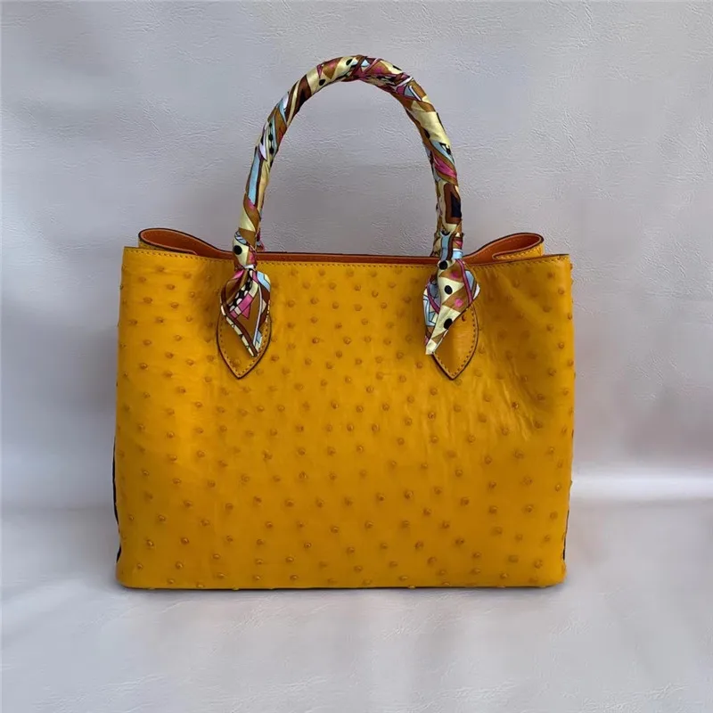 Женская сумка тоут из натуральной кожи страуса настоящий желтый экзотической