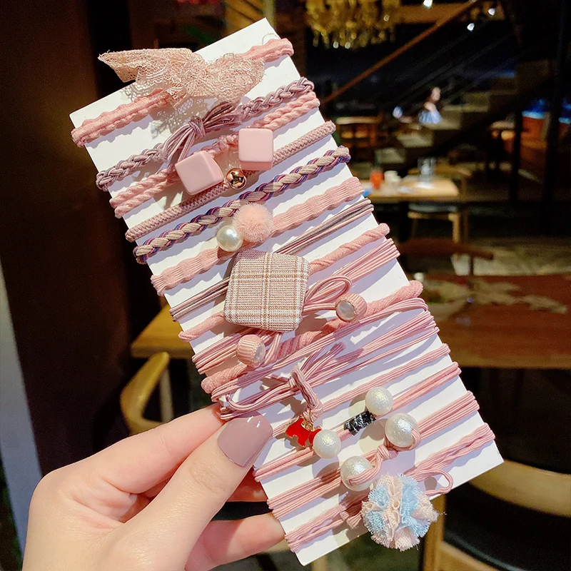 16pcs 10 1 комплект, новинка, элегантные милые эластичные резинки для волос в виде цветка для женщин и девочек, резинка для волос, резинка для волос, повязка на голову, набор аксессуаров для волос - Цвет: 16pcs 10