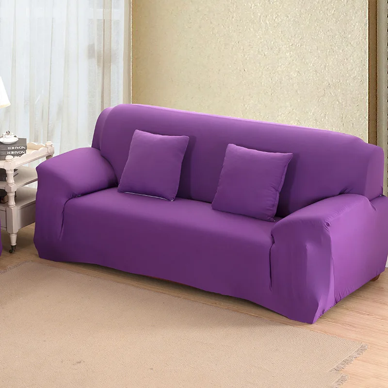 solid color Sofa Cover Set Couch Cover Elastic Corner Sofa Covers for Living Room Stretch L Shaped Chaise Longue Slipcover - Цвет: purple