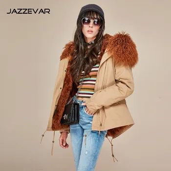 

Real Fur Coats Winter Jackets Women's short Parka Waterproof Raccoon Fur Collar Hooded cotton Warm Real Fox Fur Liner 2019 khaki