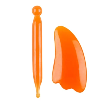 

2pcs Natural Resin Amber Massage Scraping Beeswax Guasha Scraper Body Care Beeswax Scraping Boards Set Relaxation Supplies