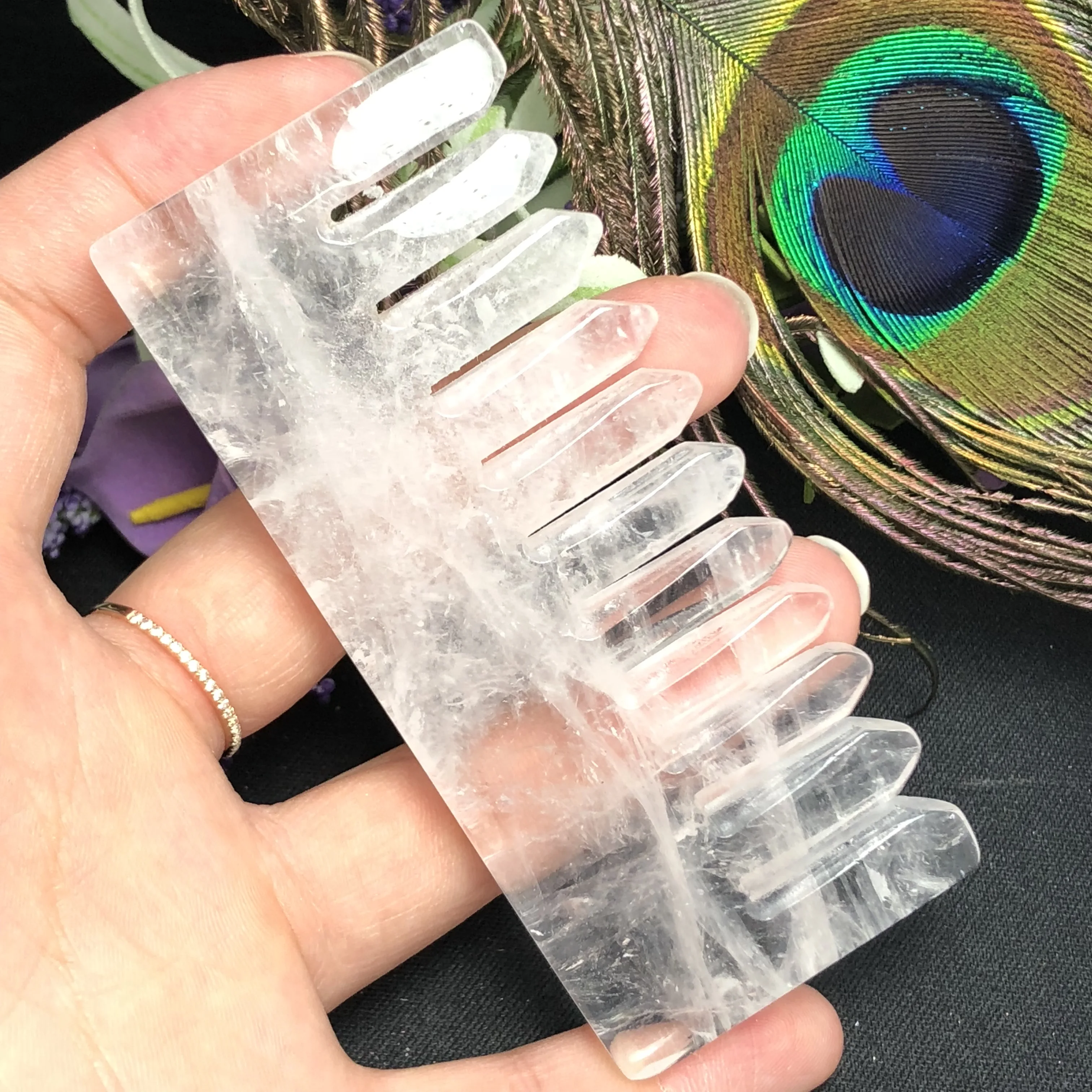 High Quality Natural Amethyst Rose Quartz Crystal Comb Wide Tooth Hair Health Massage Combs Healing Gemstone Gifts Collection 5