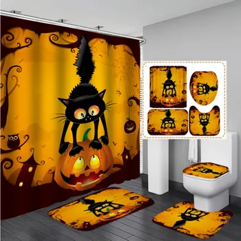 

Halloween Decoration Digital Printing Waterproof Personalized Custom Pattern Shower Curtain Toilet Cover 3D Bathroom Home Decor