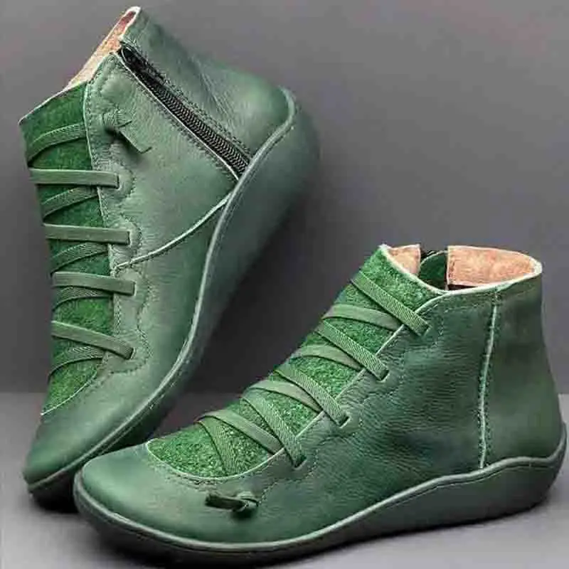 Женские ботинки; обувь из натуральной кожи; женская зимняя обувь в стиле ретро; женские ботильоны; женские модные коричневые ботинки на молнии; Botas Mujer - Цвет: Green