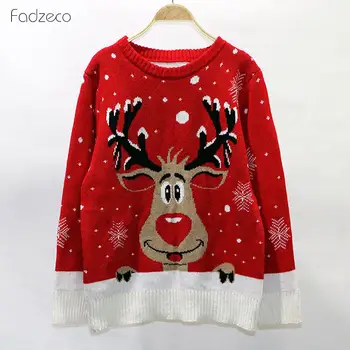 

FADZECO Plus Size Jumper Snowman Deer Sweaters New Santa Claus Xmas Patterned Ugly Christmas Sweaters Tops For Women Pullovers