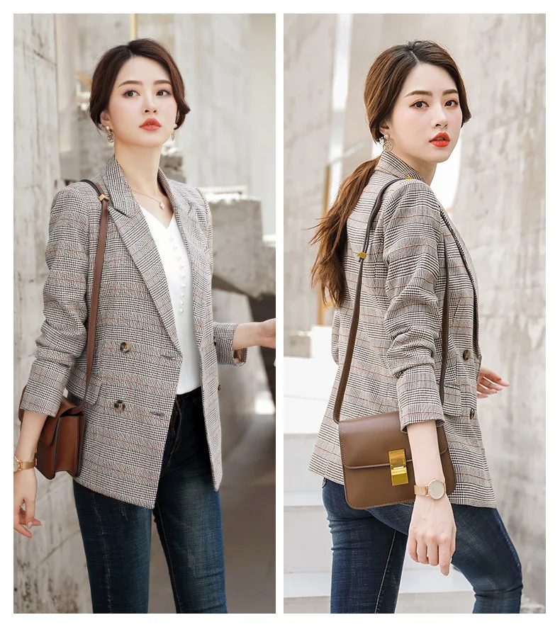 Plaid Small Suit Women's Mid-length Long Sleeve Autumn And Winter New Style British-Style Fashion Network Red Leisure Suit Coat