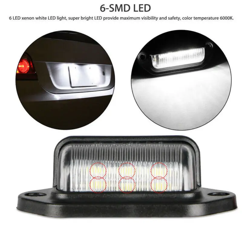 12V 6-LED Bulb Waterproof Car Boat Truck Trailer License Plate Light Replacement