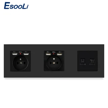 

ESOOLI Plastic Panel Double French Standard Socket with 4 USB Charging Port + RJ11 Telephone Connector + RJ45 Internet Computer