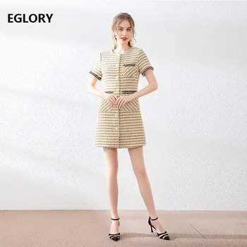 

High Quality Wool Dress 2019 Autumn Winter Warm Dress Women O-Neck Tunic Buttons Short Sleevve Slim Fitted Yellow Dress Mini