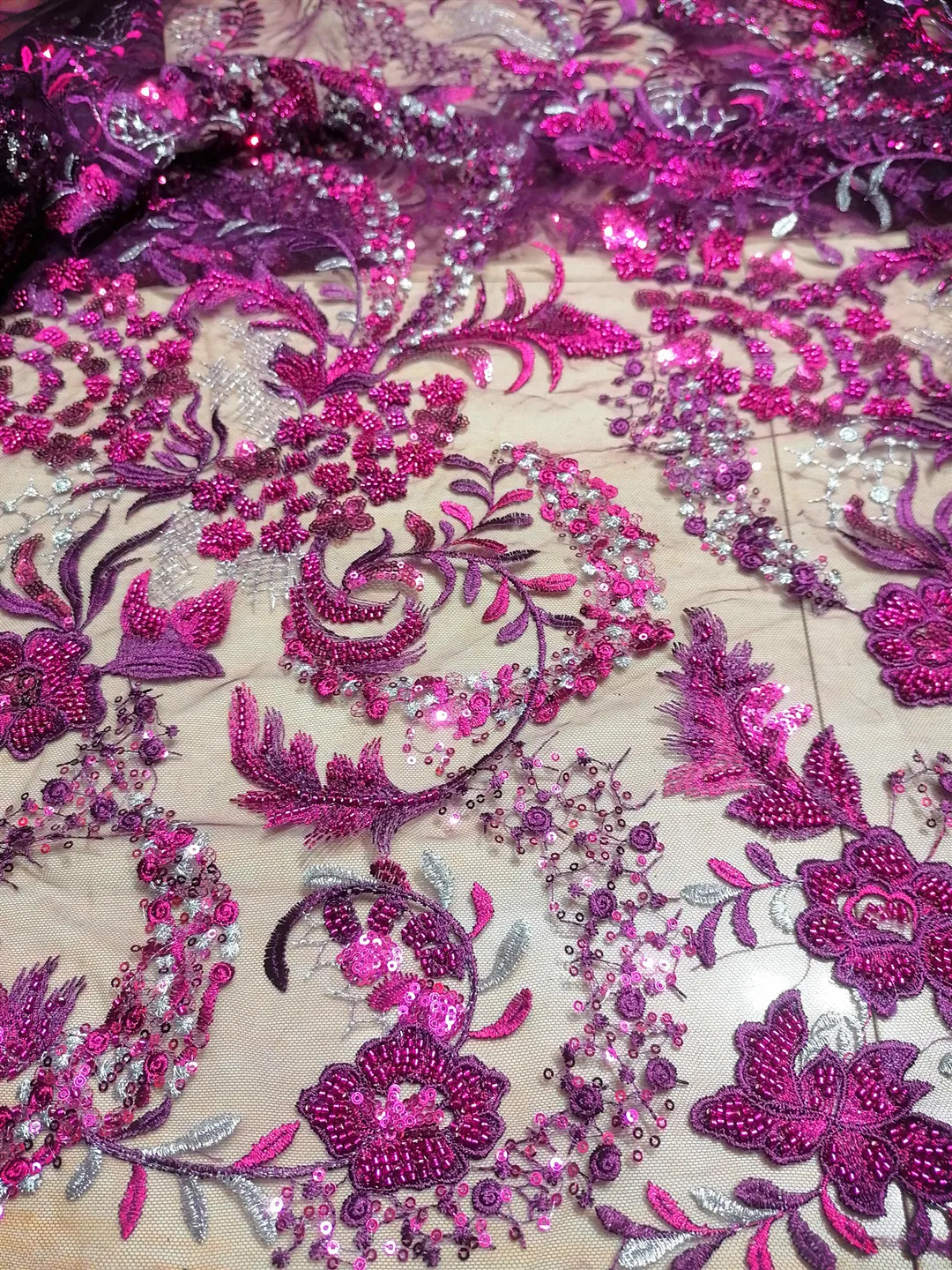 

Super nice Beaded fabric French tulle net fabric /Crystal Sequins Nigeria lace for evening dresses Party /Wedding dress