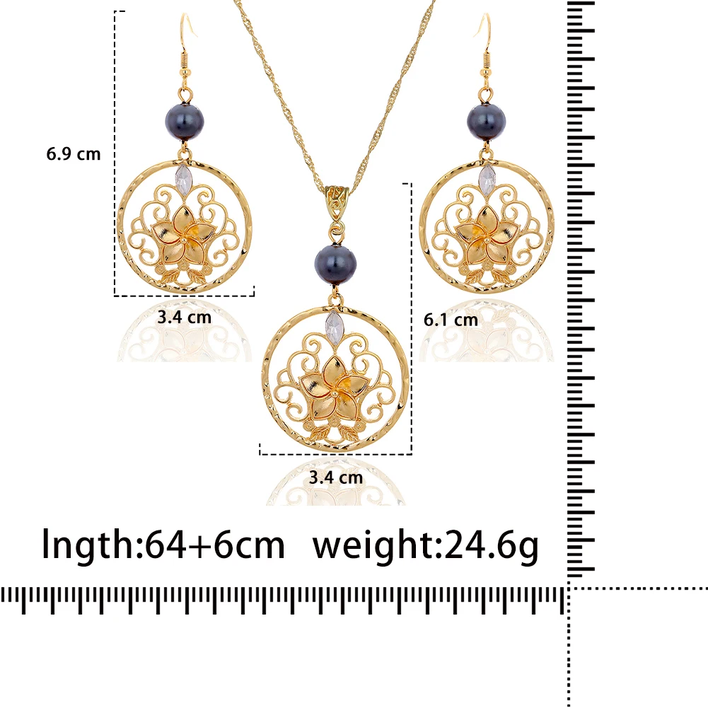Cring Coco Fashion Hibiscus Flowers Jewelry Sets Female Holiday Zinc Alloy Dangling Drop Earrings Pendant Necklace Set for Women