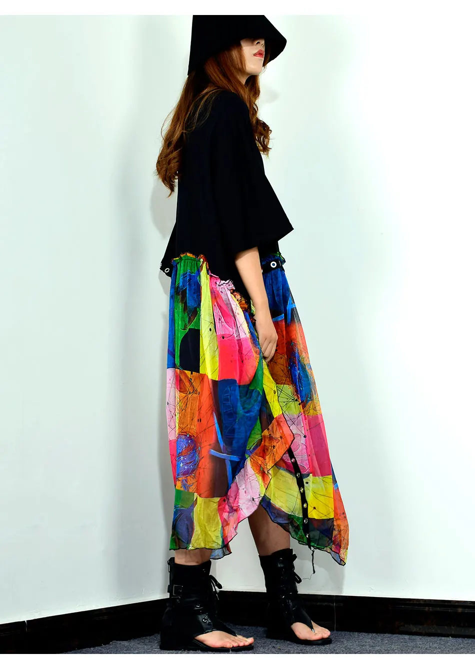 XITAO Tide цветное платье миди с круглым вырезом и принтом, модное свободное Повседневное платье свободного покроя с неровными рукавами размера плюс, новинка, WLD2120