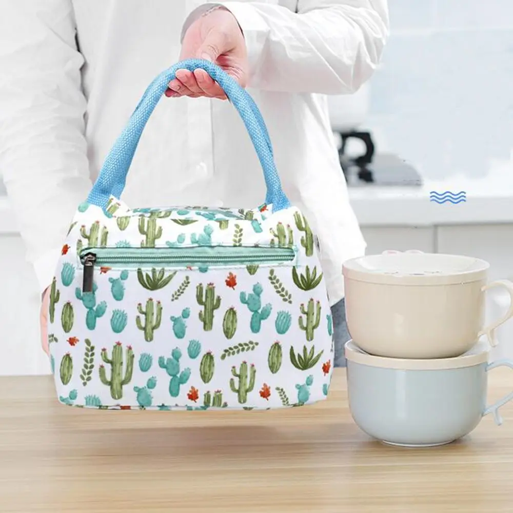 Cooler Bag Lunch-Box-Bag Cactus Flamingo-Pattern Aluminum-Foil Thermal-Insulation Waterproof