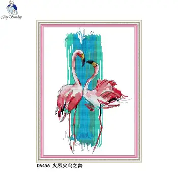 

Flamingo Dance DIY Animal Pattern Cross Stitch Kit Wholesale 14CT 11CT Canvas Printing Embroidery Needlework Set Home Decoration