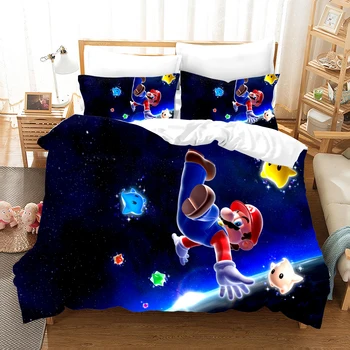 

Cartoon Children's Bedding Set Game Super Mario Down Quilt Cover Pillowcase 2/3 Piece Single Double Bed Linen Cover Home Textile