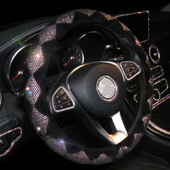 

Winter Universal Soft Protective 15 Inch Diamond Warm Anti Slip Bling Crystal Vehicle Steering Wheel Cover Car Accessories