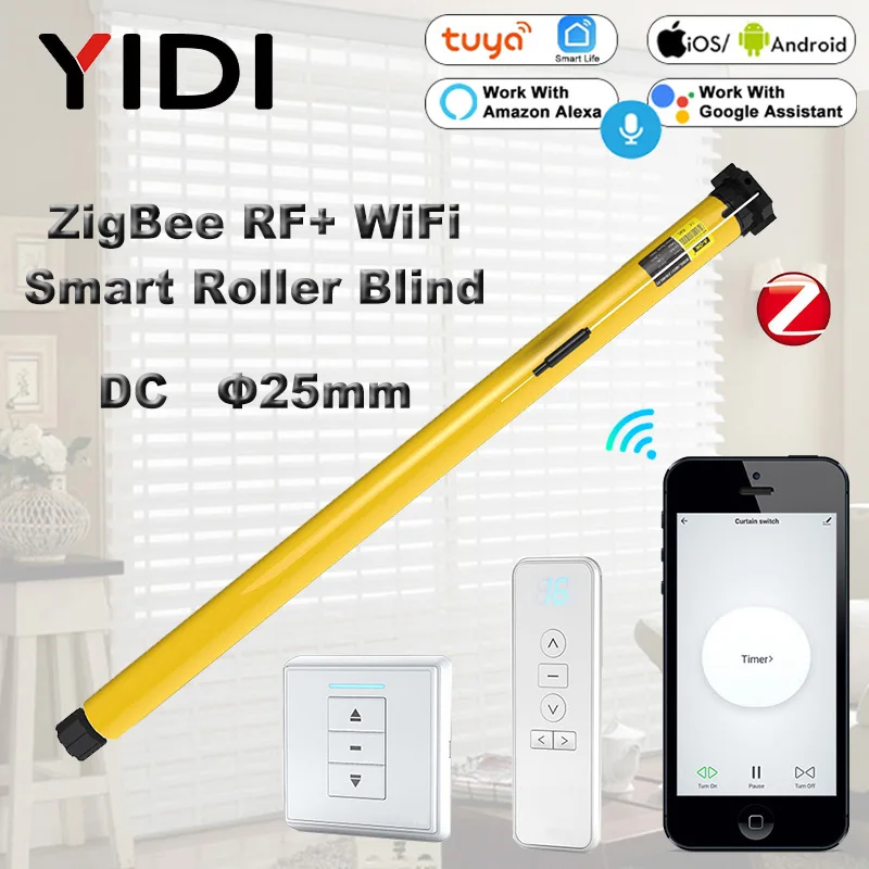 25mm Smart Wifi RF433 ZigBee Tubular Motor DC Roller Blinds Shutter Automatic Curtain Motor for 38mm Tube Tuya Alexa Google Home
