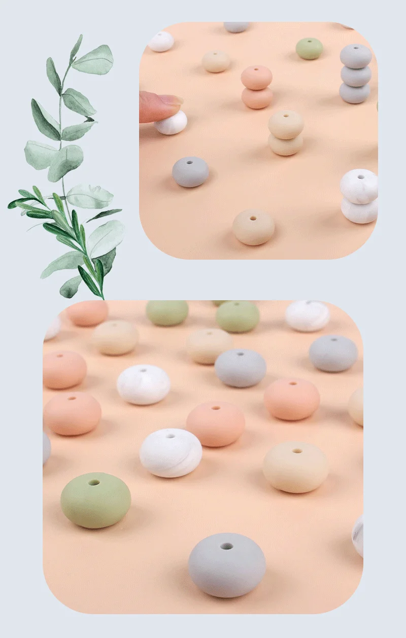 15mm Silicone Abacus Beads 20pcs Lentil Silicone Teether DIY Bead Food Grade Silicone Nursing Necklace Pearl Silicone Teething