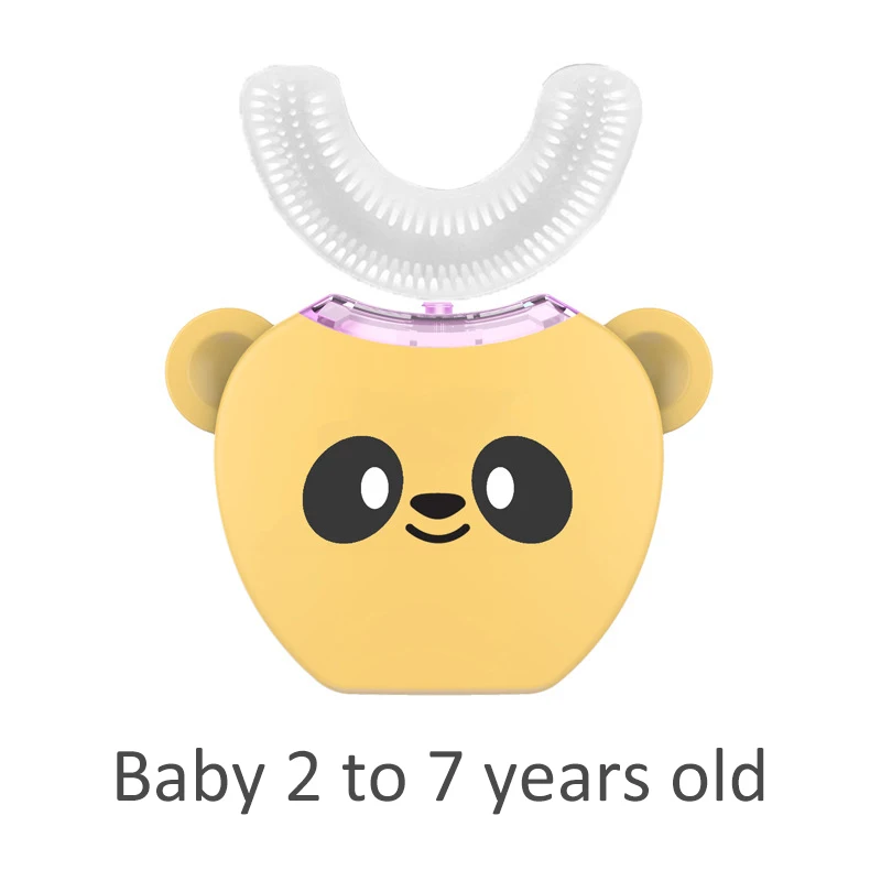 baby yellow Детская электрическая зубная щетка, умная u-образная щетка с головкой на 360 °, очиститель полости рта, перезаряжаемый автоматический умный таймер для детей 2-14 лет - Цвет: baby yellow