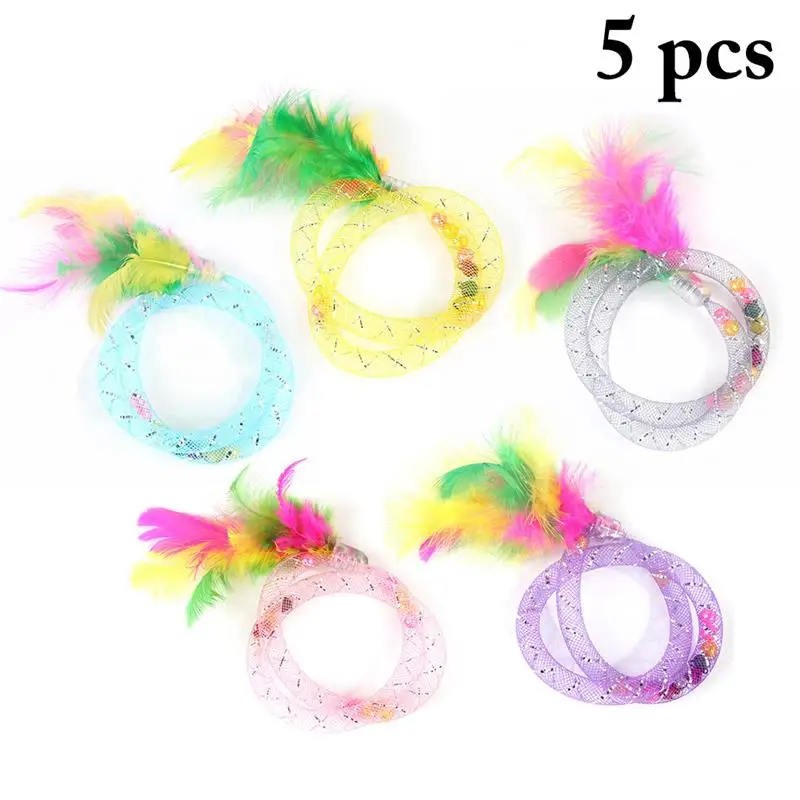 Dorakitten 5Pcs/Set Funny Cat Toys Fake Feather Hose Design Cat Interactive Toy Cat Training Pet Supplies Cat Favor Random Color 