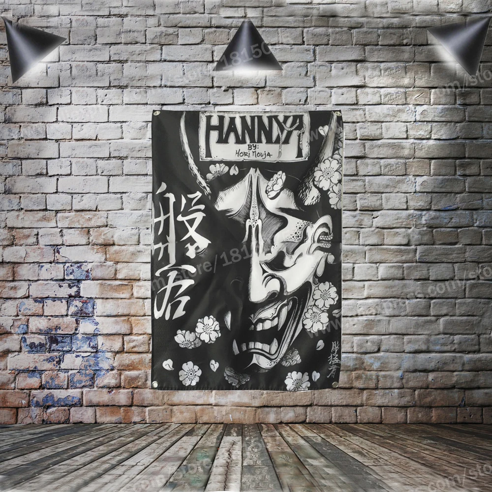 Японский тату-плакат Hannya флаг женский подвесной 4 люверса в углах 3*5 футов 96 см * 144