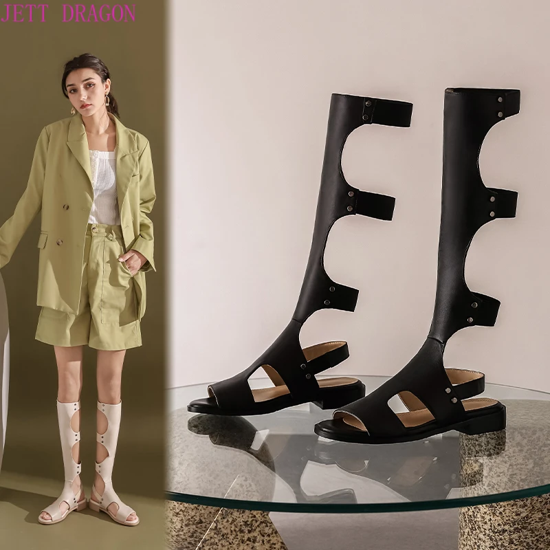 オーダー 格安 女性用の本革ローヒールブーツ 膝丈のオープントゥハイブーツ カジュアルスタイル 春と夏用 価格比較 Vilniauskreditounija Lt