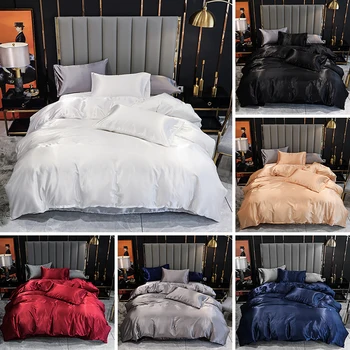 

Luxury Style Pure Satin Silk Bedclothes Quilt Covers Set Bedding Set 2/3Pcs Duvet Cover+ Pillowcase Bed Set UK/AU/US 10 Size